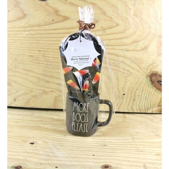 Rae Dunn Mug Black, More Boos Please, Coffee Tea Cup Halloween Candy Corn - Picture 1 of 3